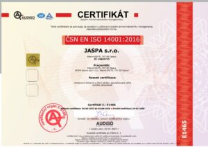 Certifikát EMS udělený certifikačním orgánem AUDISO a.s. v roce 2023